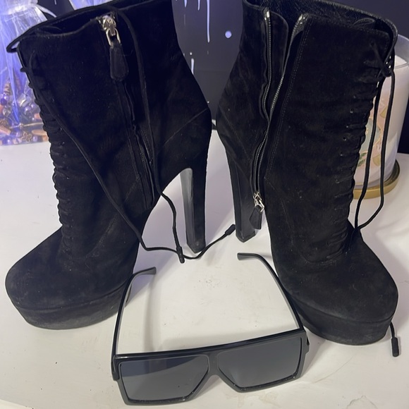 Prada black suede lace up in the front and a zipper on inside - Picture 12 of 15